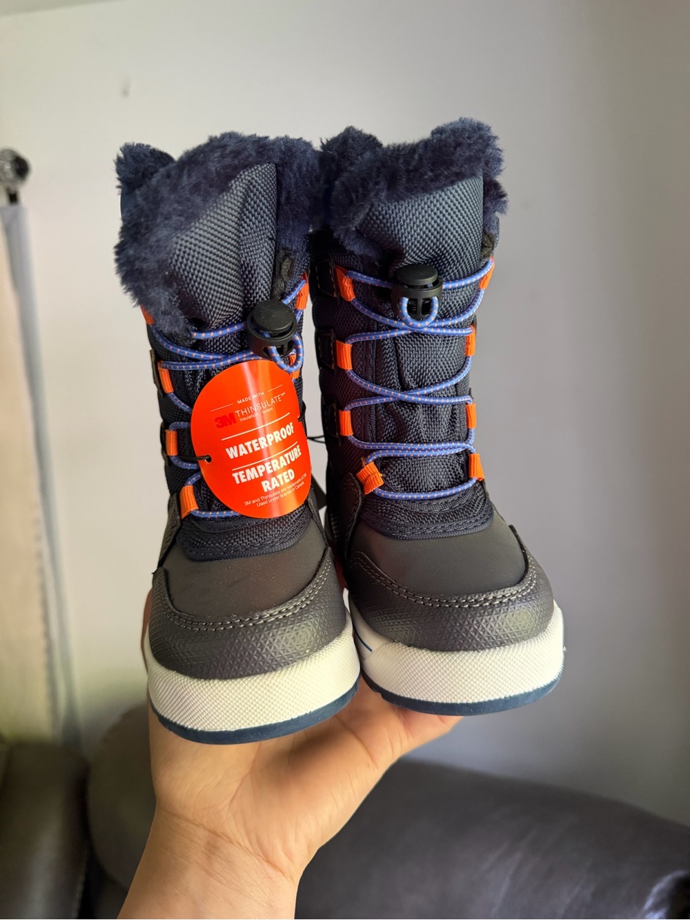 Ozark Trail Navy Blue and Orange Kids Waterproof Snow Boots